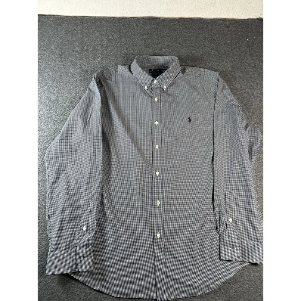 Polo Ralph Lauren Shirt Men XXL Slim Fit Black White Check Long Sleeve Button Up